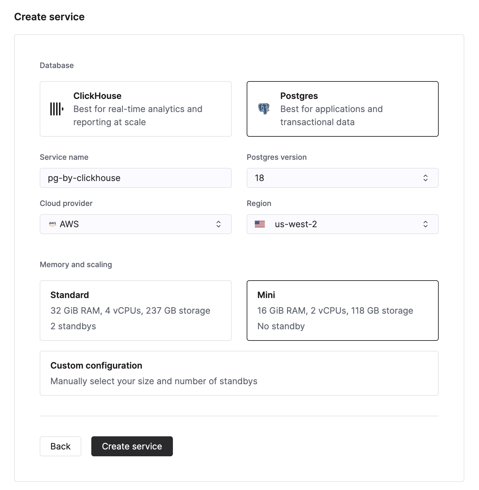 Создание экземпляра ClickHouse Managed Postgres